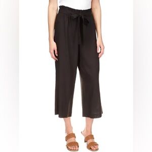 MICHAEL KORS Womens Medium Black Tie Paperbag Waist Cropped Wide Leg Linen Blend